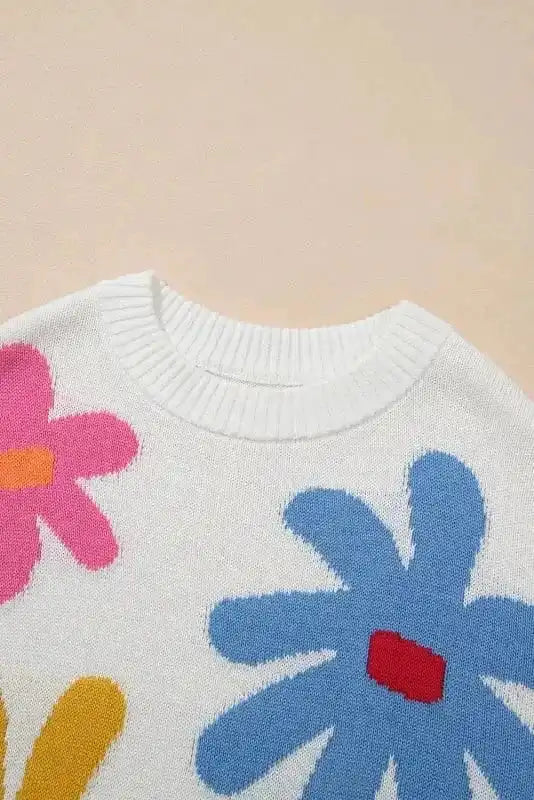 Sweaters Blossom White Floral Crewneck Sweater