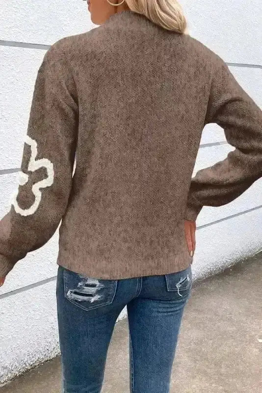 Floral zip stand neck sweater back view — Fashionfitz UK