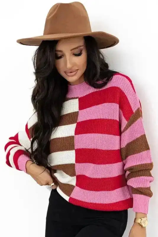Sweaters Candy Stripe Cozy High Neck Sweater