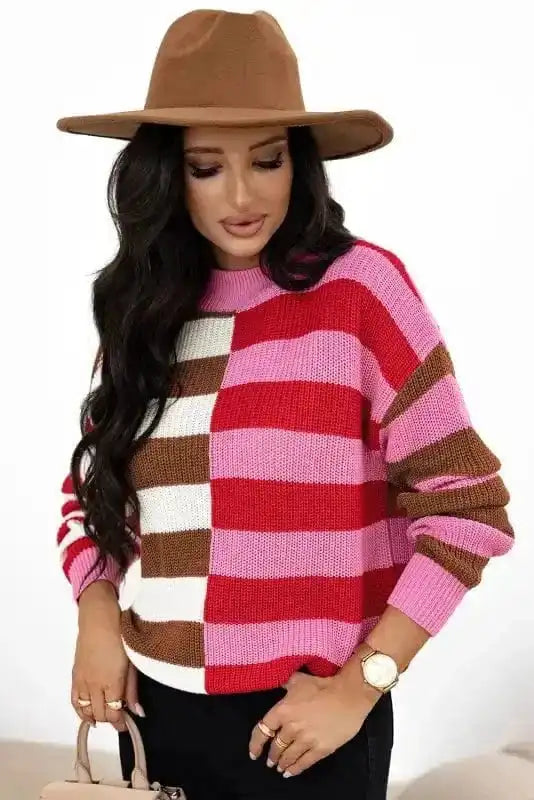 Sweaters Candy Stripe Cozy High Neck Sweater