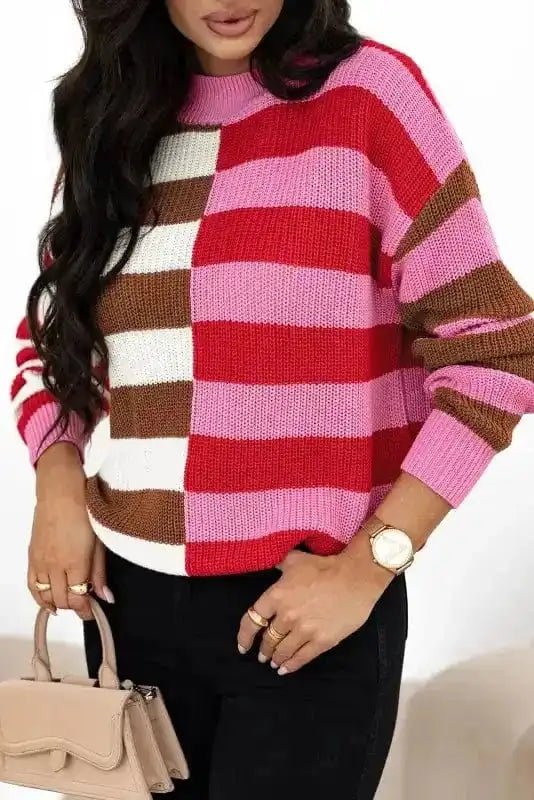 Sweaters Candy Stripe Cozy High Neck Sweater