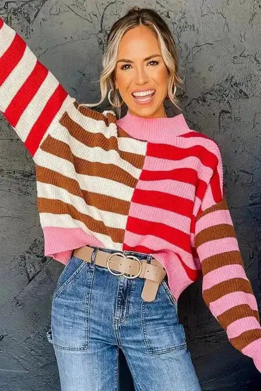 Sweaters Candy Stripe Cozy High Neck Sweater
