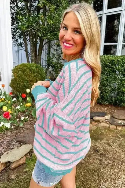 Candy stripe loose fit sweater back view — Fashionfitz UK
