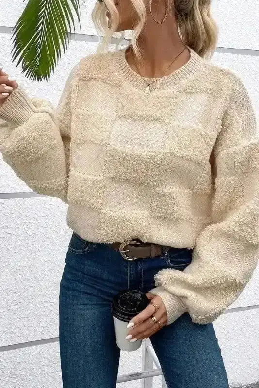 Sweaters Checkered Sherpa Loose Sweater