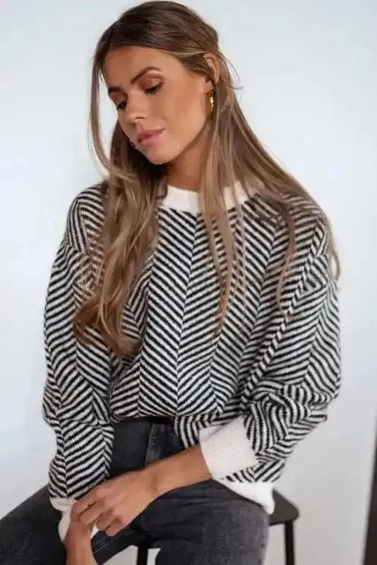 Sweaters Chevron Crew Contrast Sweater