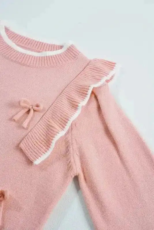 Sweaters Chic Blush Ruffle Bow Sweater