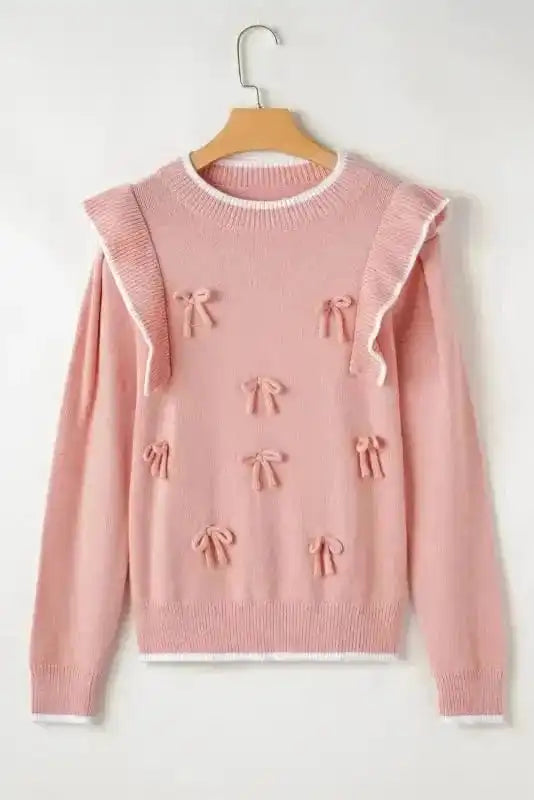 Sweaters Chic Blush Ruffle Bow Sweater