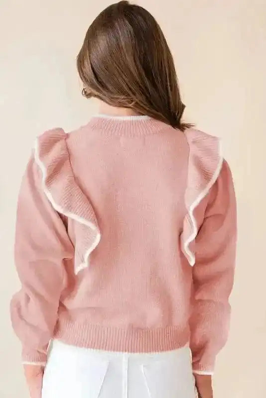 Sweaters Chic Blush Ruffle Bow Sweater