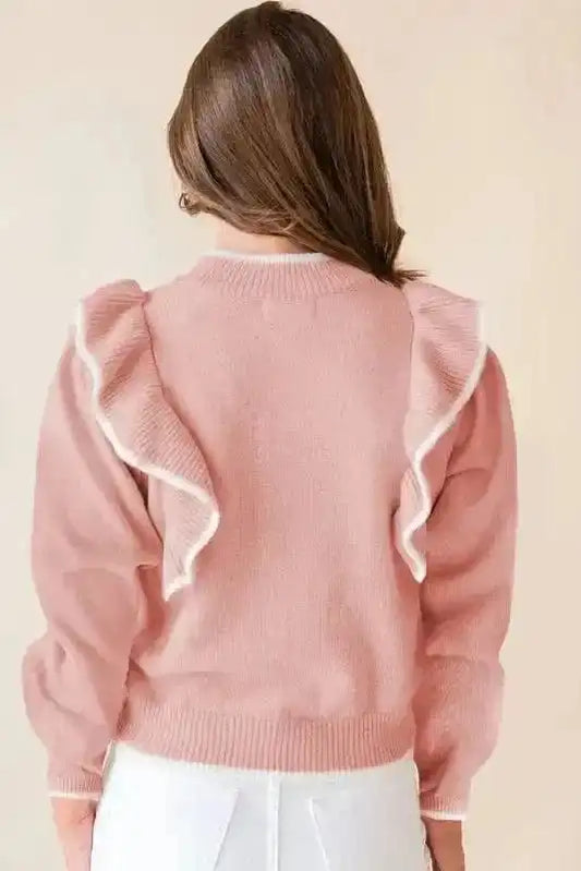 Sweaters Chic Blush Ruffle Bow Sweater