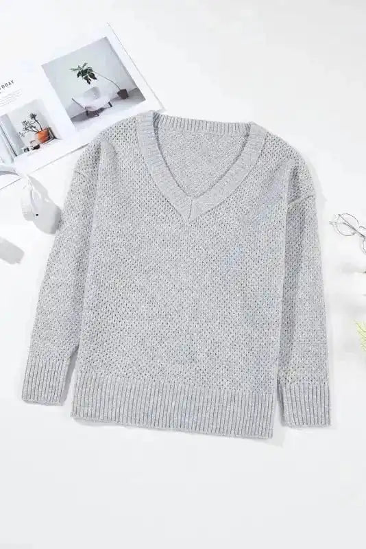 Sweaters Chic Eyelet Charm - V-Neck Sweater