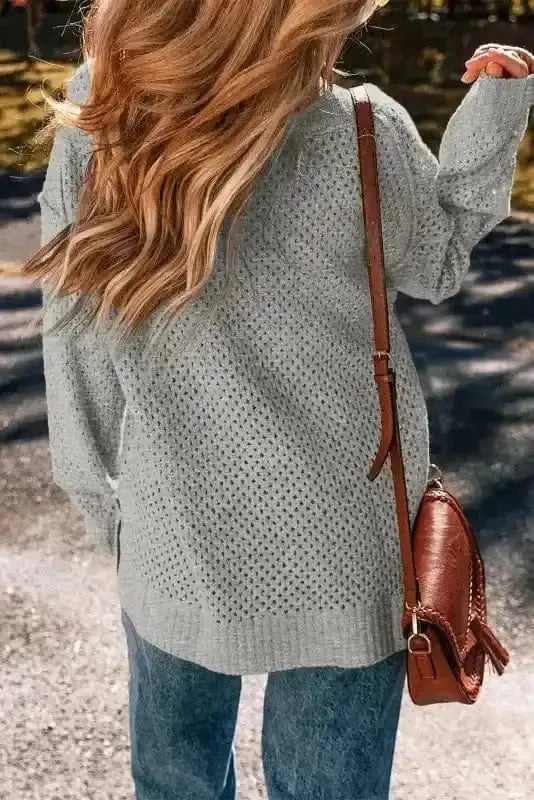 Sweaters Chic Eyelet Charm - V-Neck Sweater