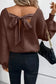 Sweaters Coffee / S / 50%Viscose+28%Polyester+22%Polyamide Elegant Noir Lantern-Sleeve Sweater