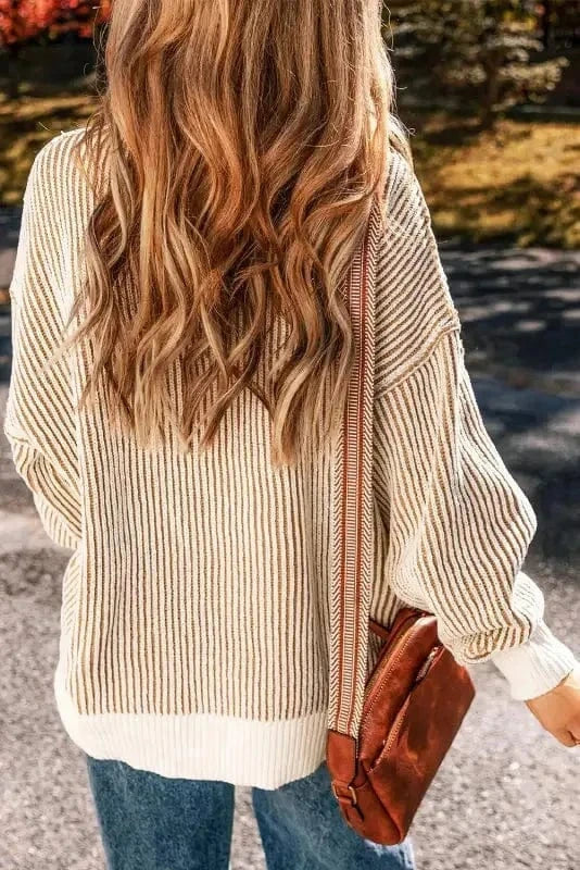 Sweaters Cozy Contrast Stripe Knit Sweater