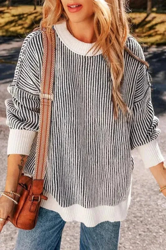 Sweaters Cozy Contrast Stripe Knit Sweater