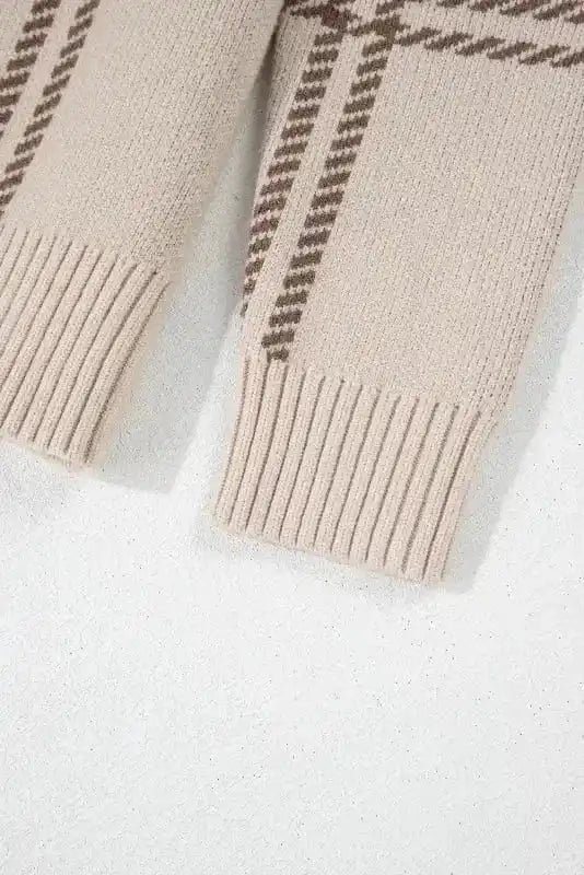 Sweaters Cozy Khaki Plaid Knit Sweater