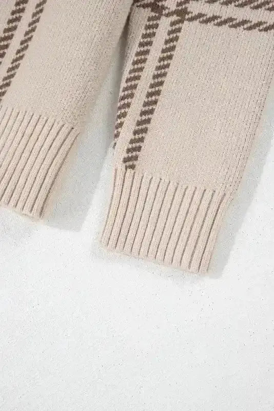 Sweaters Cozy Khaki Plaid Knit Sweater