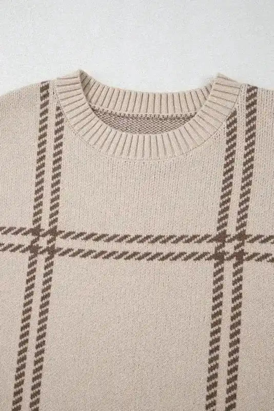 Sweaters Cozy Khaki Plaid Knit Sweater