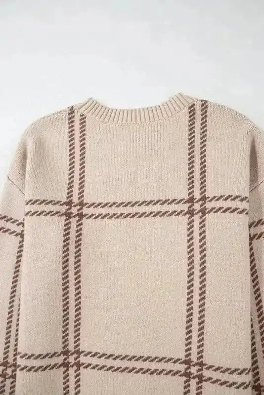 Sweaters Cozy Khaki Plaid Knit Sweater