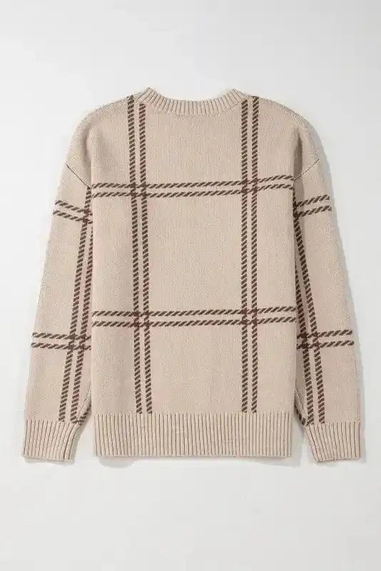 Sweaters Cozy Khaki Plaid Knit Sweater