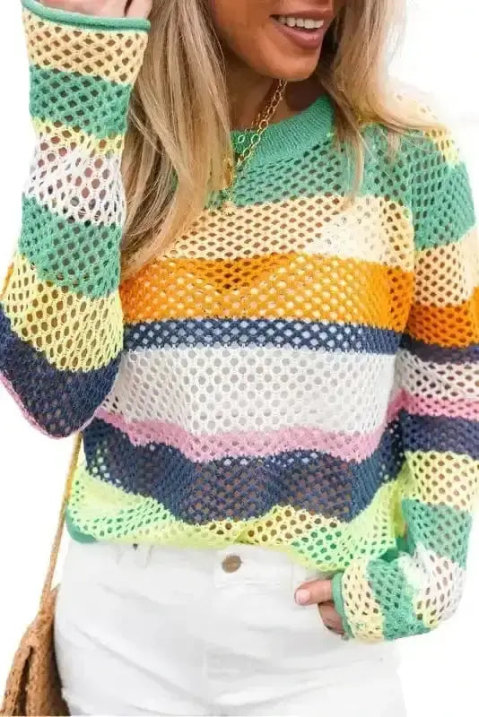 Sweaters Eco Chic Crochet Eyelet Sweater