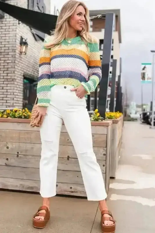 Sweaters Eco Chic Crochet Eyelet Sweater