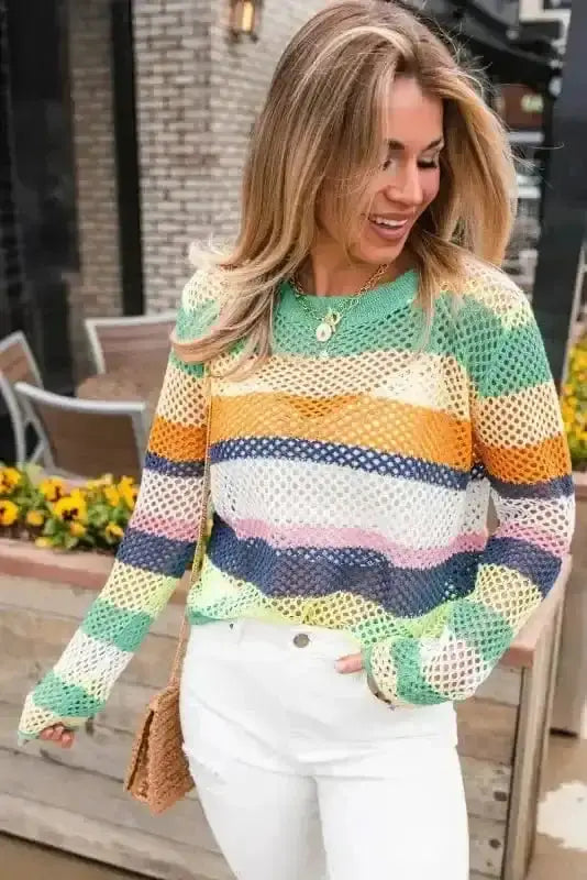 Sweaters Eco Chic Crochet Eyelet Sweater
