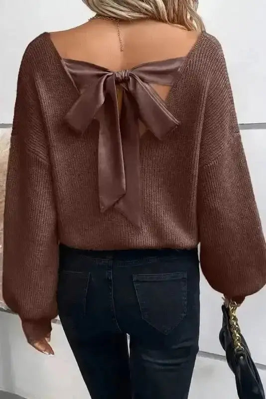 Sweaters Elegant Noir Lantern-Sleeve Sweater