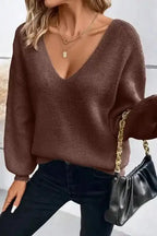 Sweaters Elegant Noir Lantern-Sleeve Sweater