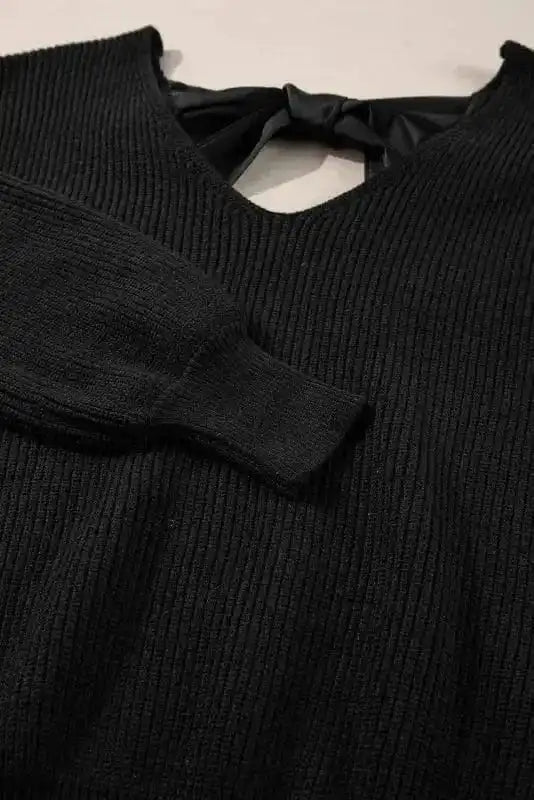 Sweaters Elegant Noir Lantern-Sleeve Sweater