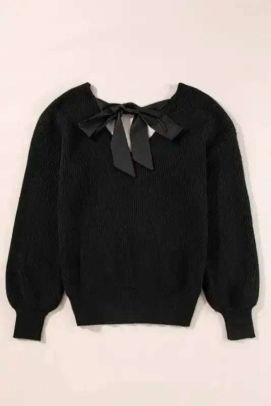 Sweaters Elegant Noir Lantern-Sleeve Sweater