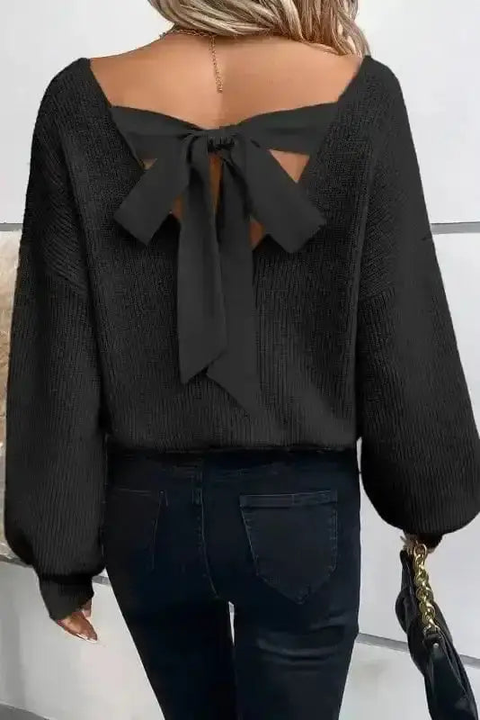 Sweaters Elegant Noir Lantern-Sleeve Sweater