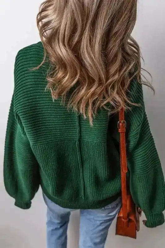 Sweaters Enchanted Forest Crewneck - Textured Knit Lantern Sleeve Sweater