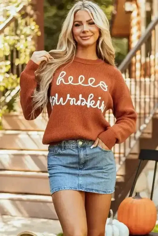 Sweaters Flamingo / S / 50%Viscose+28%Polyester+22%Polyamide Autumn Charm - Hello Pumpkin Graphic Sweater