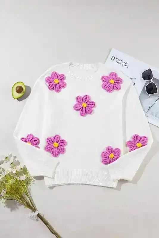 Sweaters Floral Crochet Chunky Knit Sweater