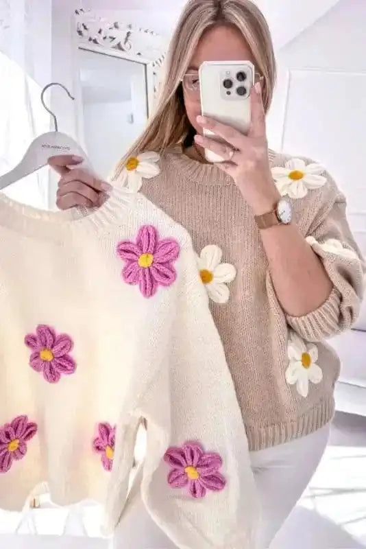 Sweaters Floral Crochet Chunky Knit Sweater