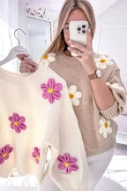 Sweaters Floral Crochet Chunky Knit Sweater