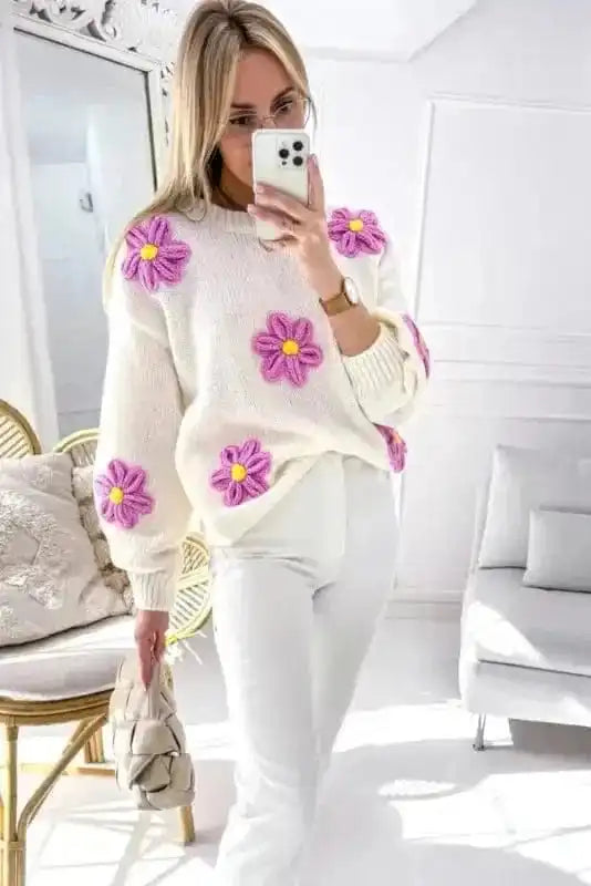 Sweaters Floral Crochet Chunky Knit Sweater