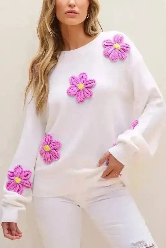 Sweaters Floral Crochet Chunky Knit Sweater