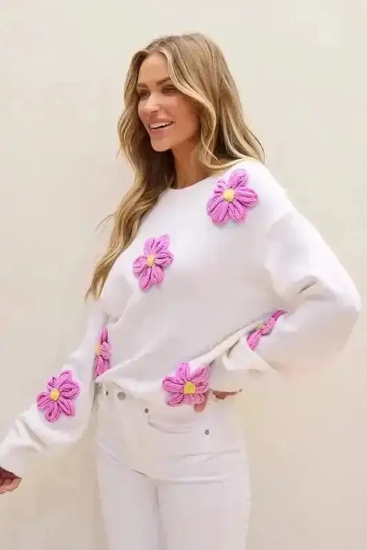 Sweaters Floral Crochet Chunky Knit Sweater