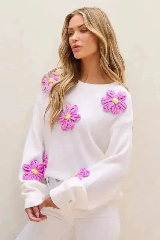 Sweaters Floral Crochet Chunky Knit Sweater