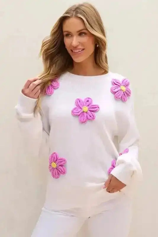 Sweaters Floral Crochet Chunky Knit Sweater
