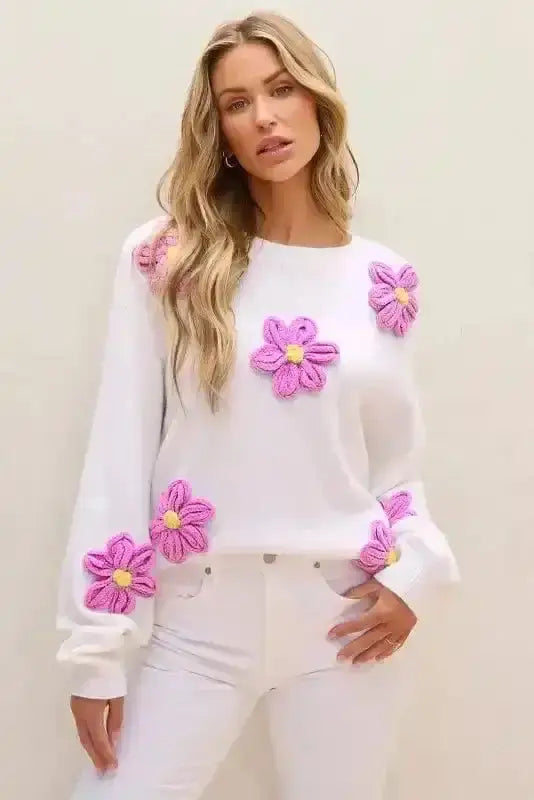 Sweaters Floral Crochet Chunky Knit Sweater