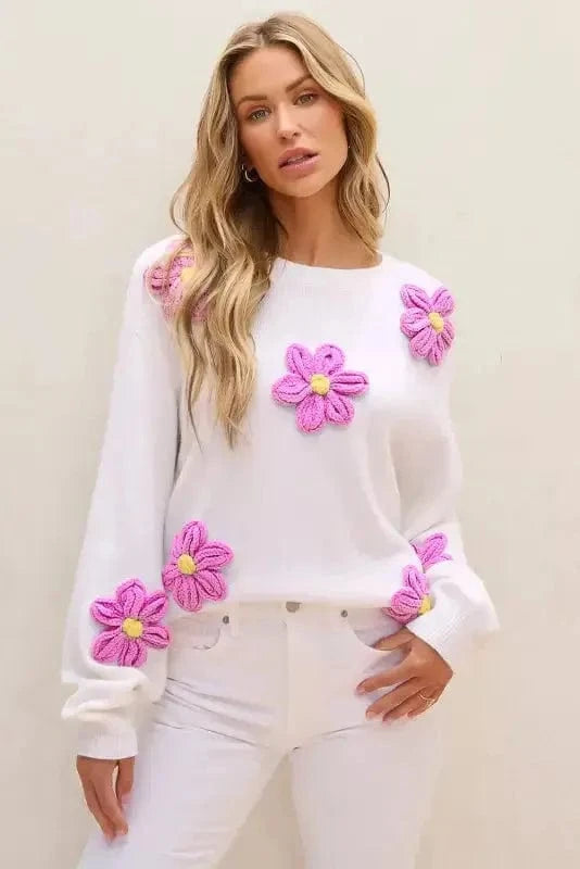 Sweaters Floral Crochet Chunky Knit Sweater