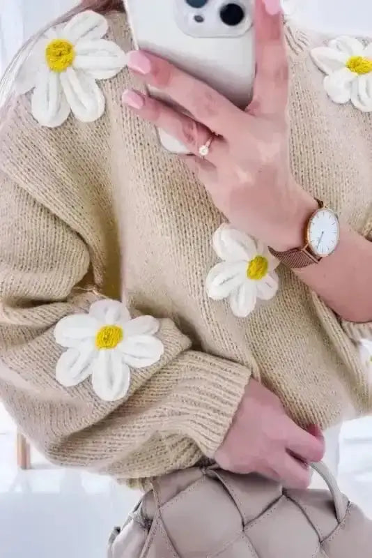 Sweaters Floral Crochet Chunky Knit Sweater