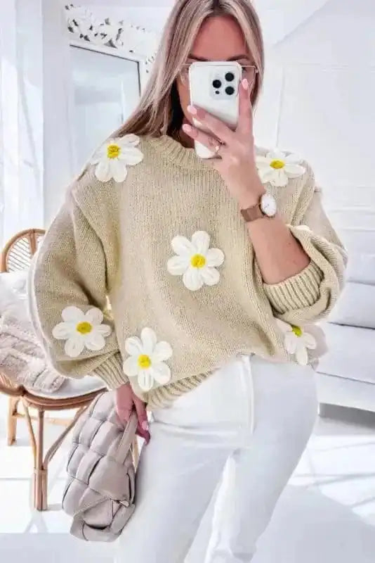 Sweaters Floral Crochet Chunky Knit Sweater