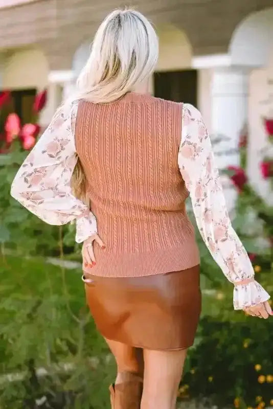 Sweaters Floral Sleeve Peplum Sweater