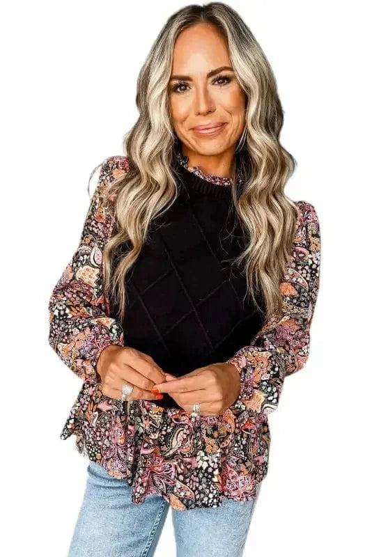 Sweaters Floral Sleeve Peplum Sweater