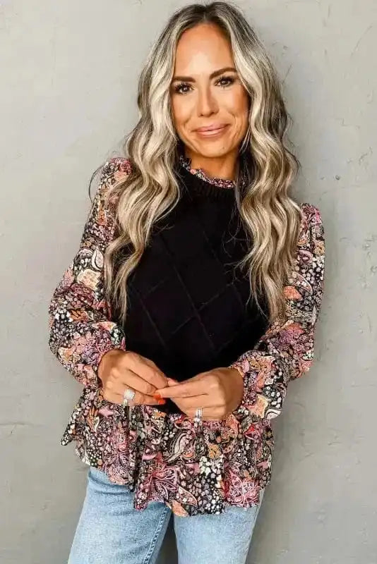 Sweaters Floral Sleeve Peplum Sweater