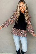 Sweaters Floral Sleeve Peplum Sweater