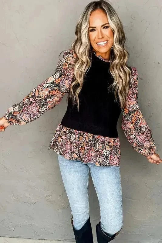 Sweaters Floral Sleeve Peplum Sweater